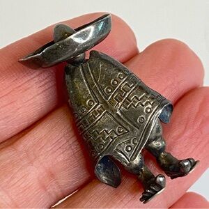 Vintage Mexican Sterling Silver Brooch 925 Sombrero Man Figural Hecho en Mexico